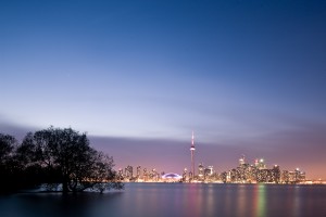 Downtown Toronto skyline as seen from Toronto Island, Ontario, Canada.