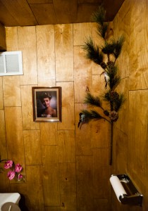 Twin Peaks-themed bathroom at Mission Chinese Food NYC. Maybe be a little afraid of the dark.