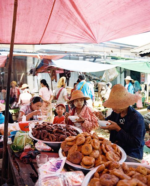 Heho Market near Inle Lake, in Shan State, Myanmar. The market is held once every five days and rotates throughout the region.