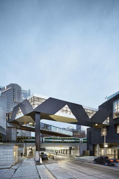 Architect James Khamsi's pedestrian bridge joining the Delta Hotel and Southcore Financial Centre in Toronto, Canada. James' firm FIRM a.d. is located in New York City.