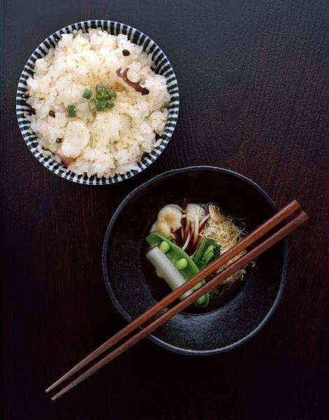 Gohanya Haruya Restaurant, Sapporo, Japan.1) TAKO-MESHI (=octopus rice)2) OHITASHI (=boiled vegs)3) Home Made Dumplings4) Shrimp Spring Roll5) OKARA (=soybean fiber)6) Pickles7) Miso soup8) Fish (changes everyday)