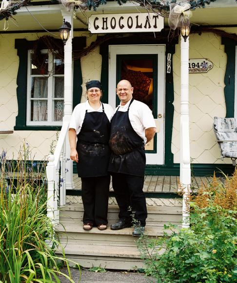 The proprietors of the 'Chocolaterie du Village', in Les Éboulements, Charlevoix, Quebec, Canada.