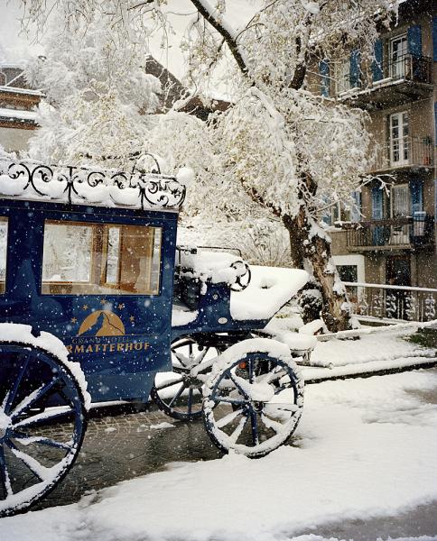 The horse-drawn carriage at Grand Hotel Zermatterhof in Zermatt, Switzerland.