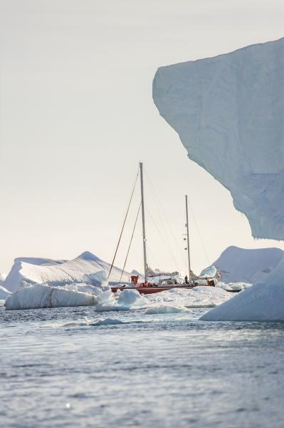 A yacht in the Antarctic Peninsula. 