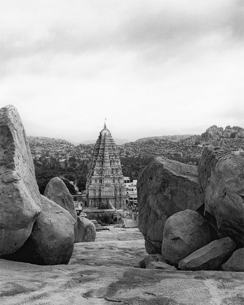 Virupaksha Temple in the city of Hampi, in Karnataka Province, India. The ruins of ancient  Vijayanagara are located where modern-day Hampi is, and are designated a UNESCO World Heritage Site.