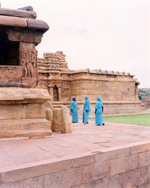 Tourists at a temple in Aihole, Karnataka Province, India.