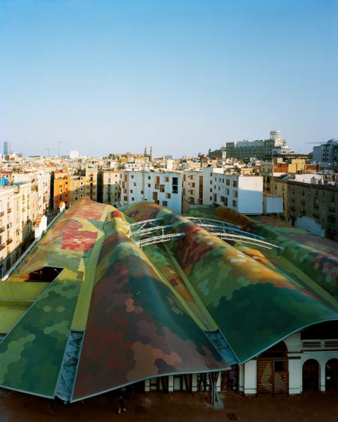 The roof of the Santa Caterina market was designed by Miralles and Tagliabue and is meant to mirror to colour and texture of the fruits and vegetables that are sold inside.