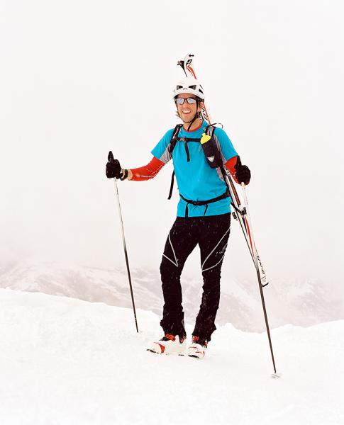 Training for a race involves hiking up the mountain with skis on your back in preparation for skiing down it in Zermatt, Switzerland.